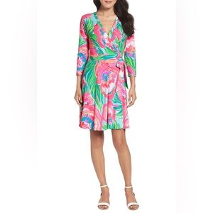 LILLY PULITZER Emilia wrap dress “Serene Blue Paradise Bound” size XL